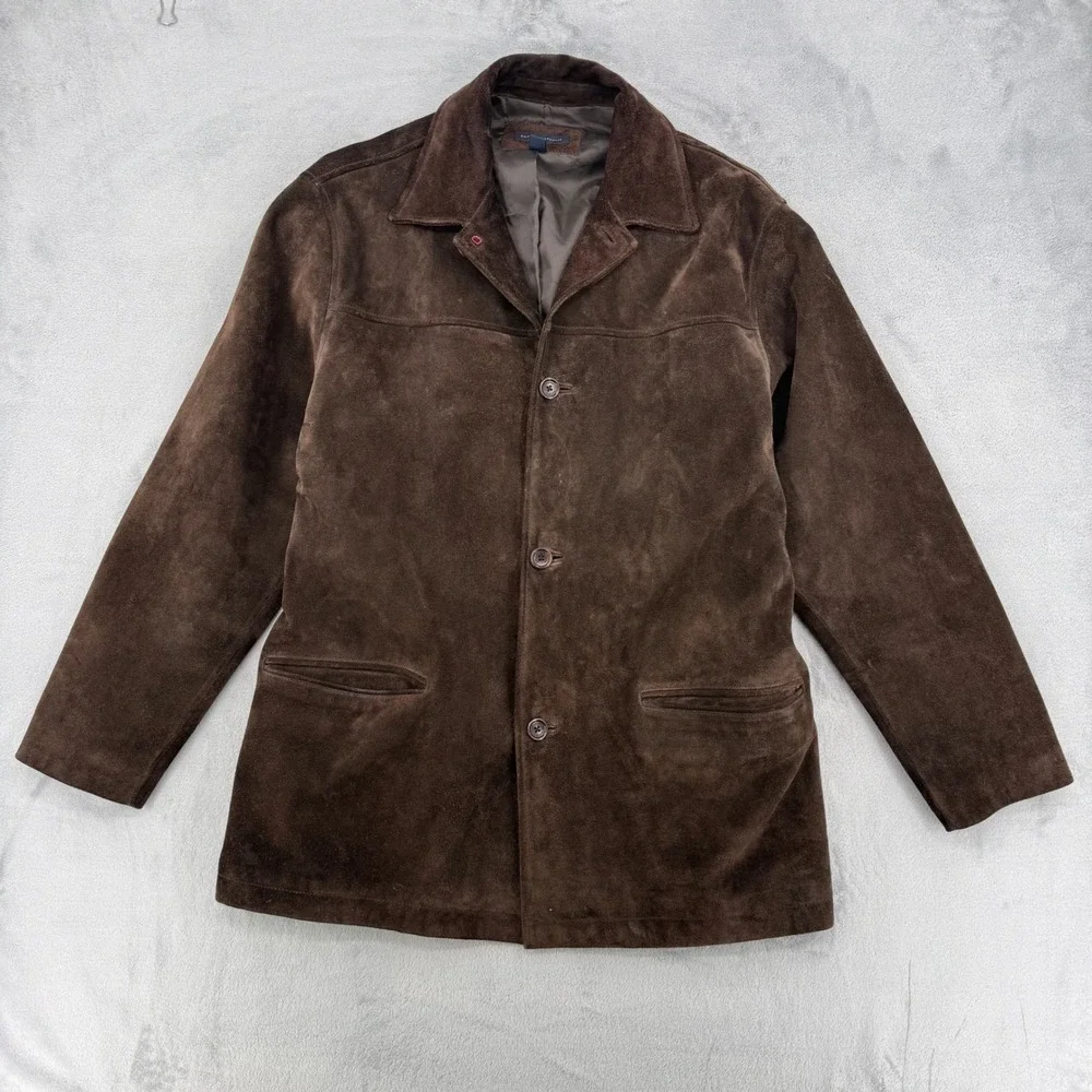 Vintage Banana Republic Mens Chocolate Brown Suede Leather Heavy Jacket Large